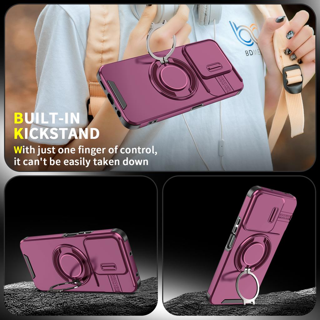 Magnetic Metal Ring Stand Armor Case For Honor X7c X7d 200 400 Smart 5G Slide Push Window Lens Protection TPU Plastic Back Cover