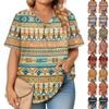 Women's Fashion Casual Printed V-Neck Short Sleeve Large Size T-Shirt Top