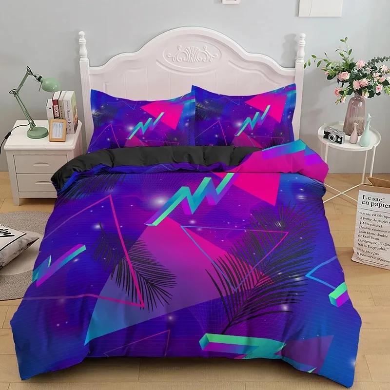 Abstrakt Modern Retro Neon Bettbezug Set Einzel Doppel King Queen Größe Geometrisches Bettwäscheset mit Kissenbezug Bettwäsche