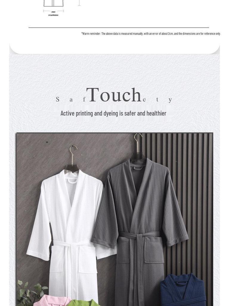 Lightweight Extra Long Waffle Bathrobe for Couples - Breathable Polyester Cotton, Perfect for Spring and Summer