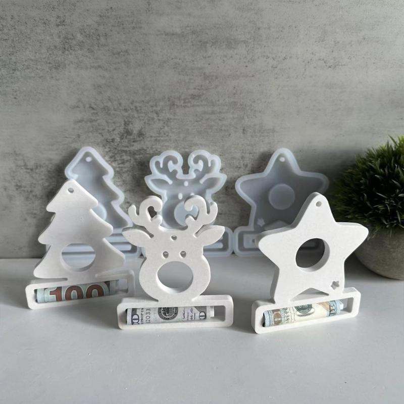 3Pcs Christmas Silicone Money Holder Moulds for Money Holder, Christmas Themed Pendant Molds with Hole for Epoxy Resin