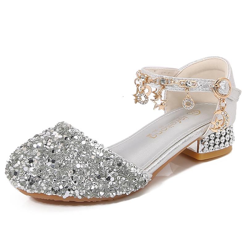 

Girls Sandals Summer New Crystal Shoes Fashionable Little Girl Shoes silver Performance Show Shoes Children s High Heels 25 серебряный