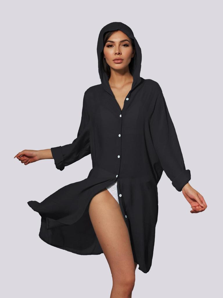 Damen Langarm Kapuzen Strand-Überwurf Strickjacke
