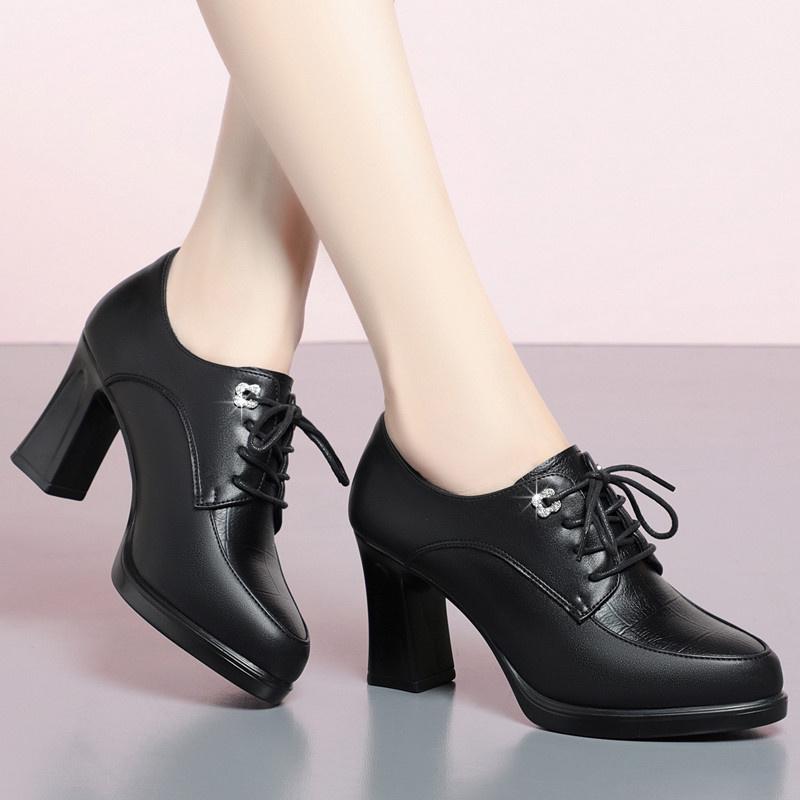 Fashion Spring Autumn Women's Pumps Fashion Deep Mouth Pumps Shoes Comfort Soft Leather Lace up Single Shoes Mother High Heels Shoes