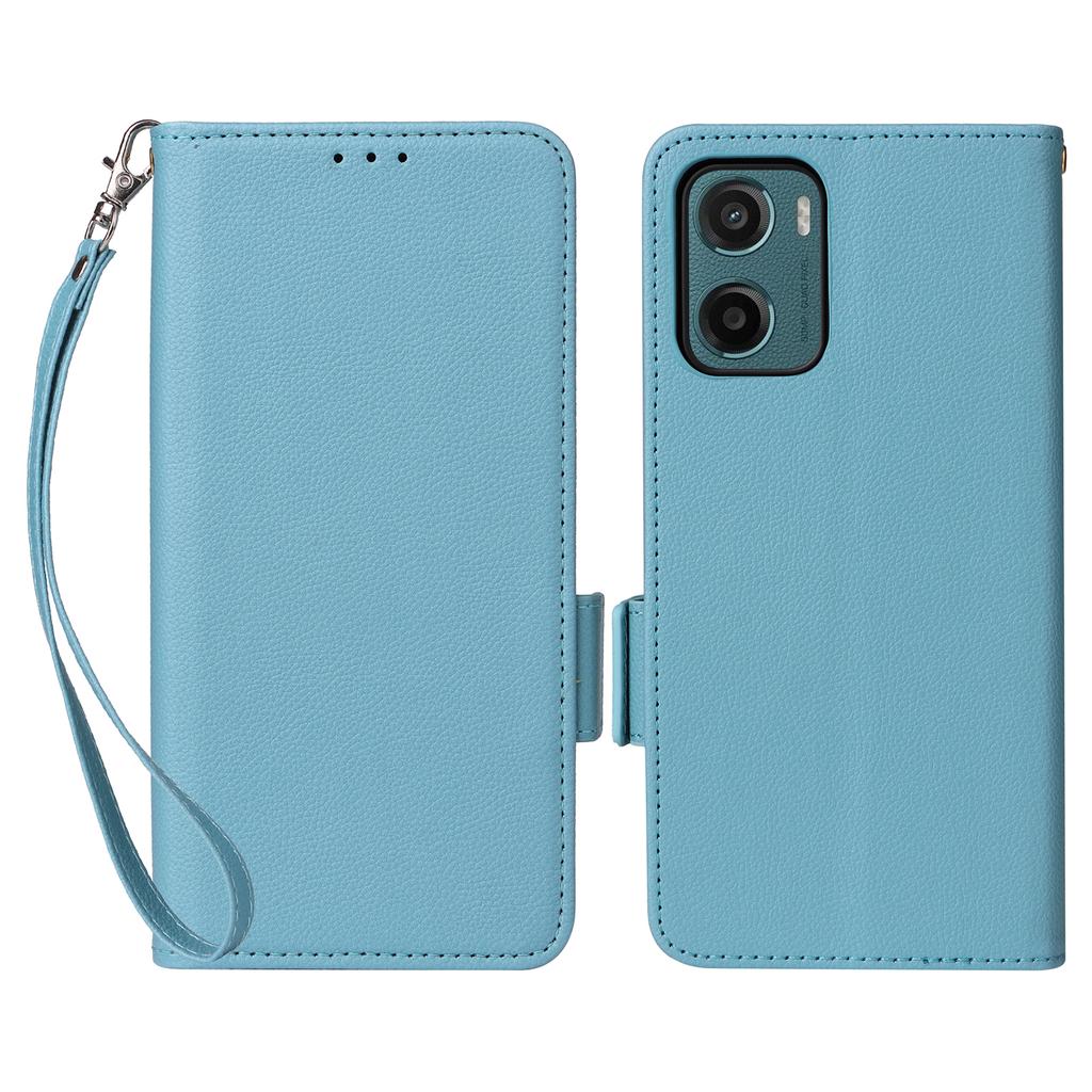 For Motorola Moto G05 4G/E15 4G Case with Wrist Strap Litchi Texture PU Leather Wallet Phone Cover