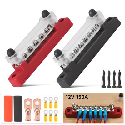 New Car Terminal Block Negative Bus Bar 12V-48V 150A DC Terminal Block 1/4" Power Distribution Block Termianl For RV Boat Truck