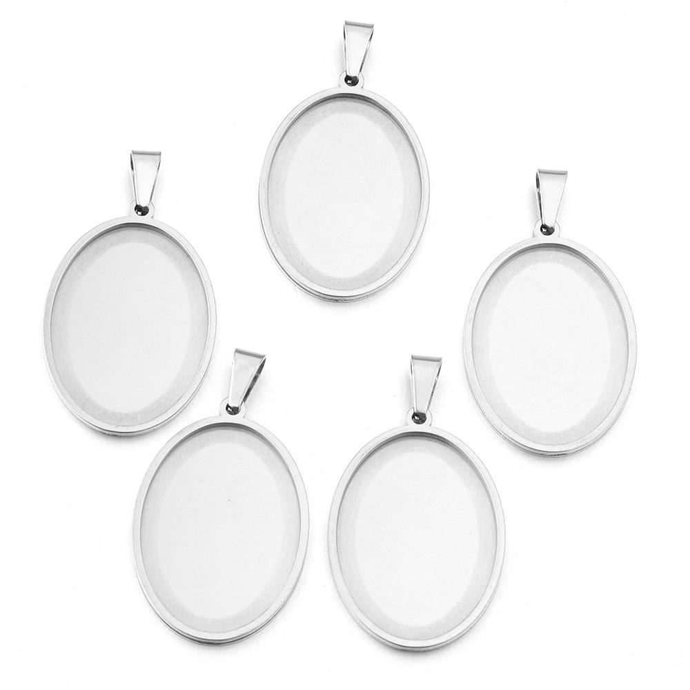 2-5pcs/Lot Oval Stainless Steel Cabochon Base Settings Tray Blank Charms for Jewelry Making Supplies Necklace Pendant Base