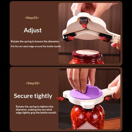 Strain-Free Jar Bottle Opener with Adjustable Capper Mechanism Easy Lid Removal Long Handle Non-slip Jar Cap Remover