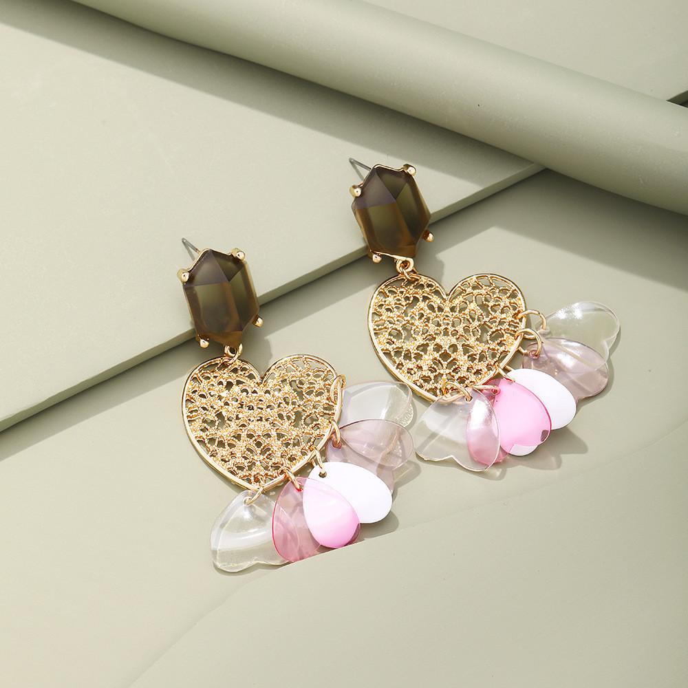Elegant Alloy Heartshaped Earrings With Multilayer Tassels Women For
