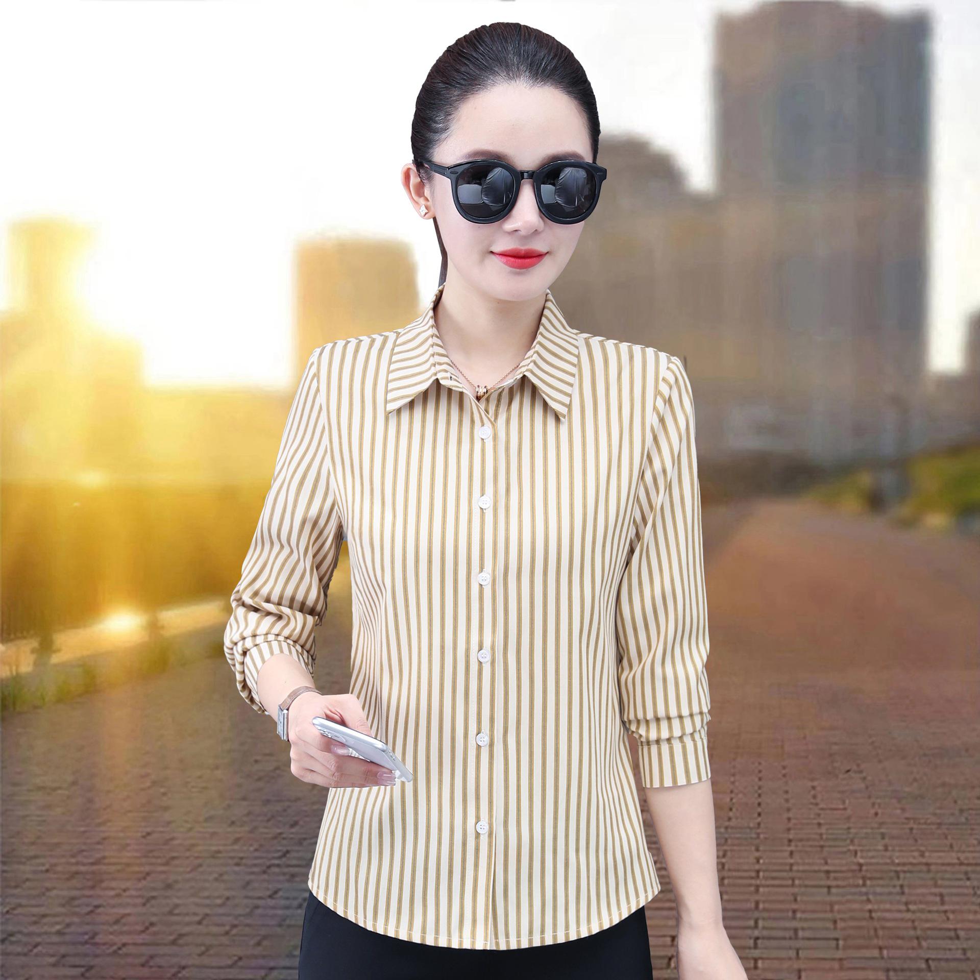 

Women s Striped Long-Sleeve Cotton Shirt - Soft, Skin-Friendly, Professional White-Collar Workwear - Spring/Autumn 2025 4XL