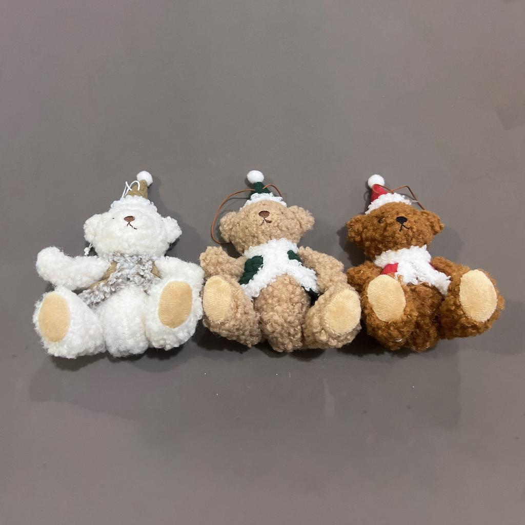 3PCS Cute Plush Bear Christmas Tree Hanging Ornaments Decorations for Home Door Window Xmas Gifts Plush Bear New Year
