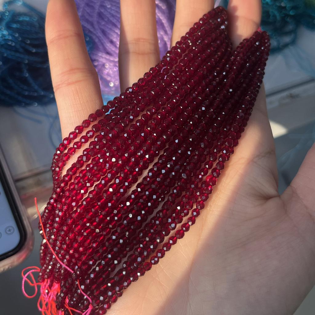 5String, Facet Natural Stone Spinel Beads, Fashion Wine Red Loose Spacer Beads, 2mm, 3mm for DIY Necklace, Bracelet, Anklet Accessories Crafts 38cm