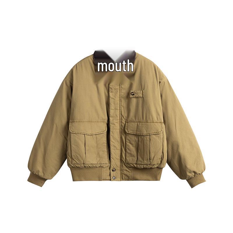 QIYOU 2025 Winter American Retro Patchwork Cotton Padded Lapel Jacket