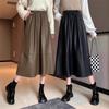 Women's Black High-Waist Leather Skirt: Autumn/Winter, Plus Size, Slimming, Mid-Length Umbrella Skirt