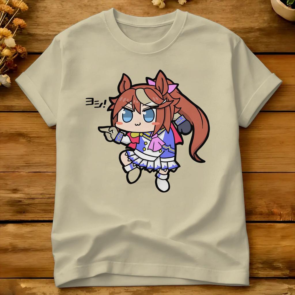 Streetwear Tshirt Uma Musume Tokai Teio Chibi Dynamic Cotton Tshirts Hippie Tshirt For Unisex Beach Y2k Short Sleeve Tops