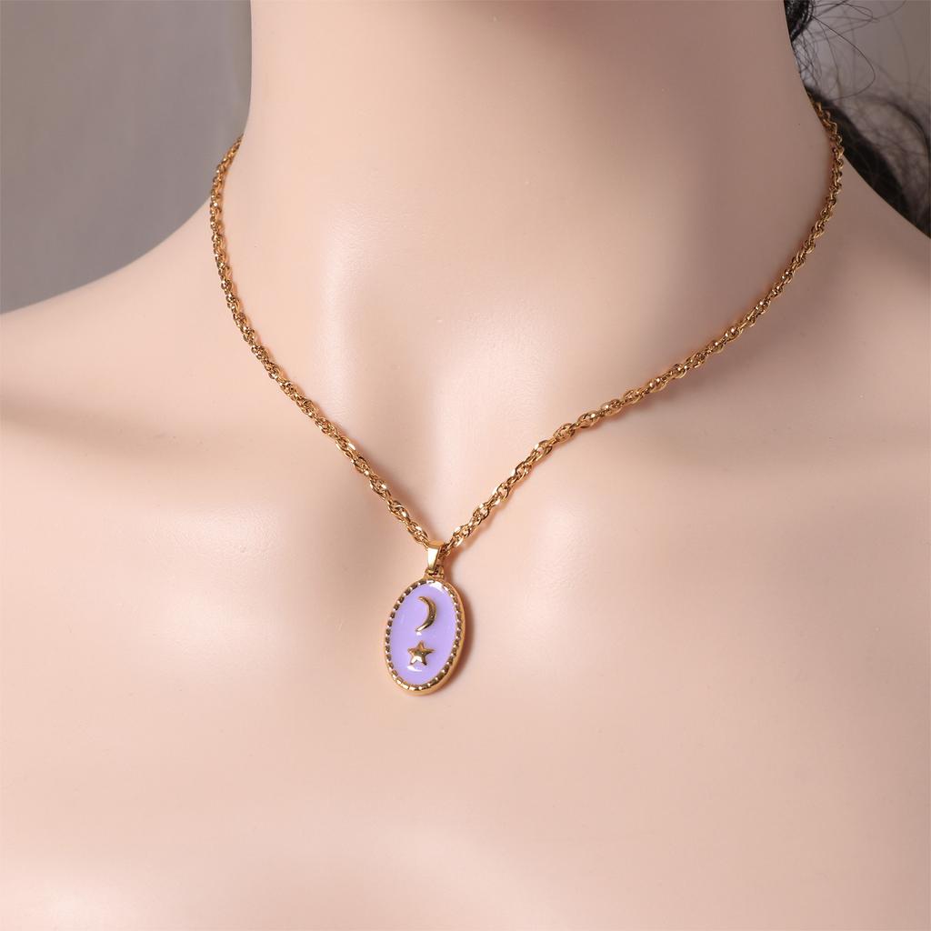 French Retro Star Moon Necklace Personalized Fashion Ladies Dripping Oil Pendant