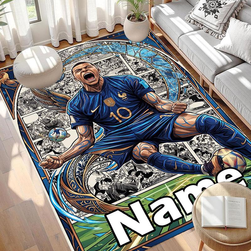 Custom Name Personalized Kylian Mbappe Print Carpet, Versatile Home Decor Rug, for Playroom, Apartment, Balcony, Entryway, Hallway Gift