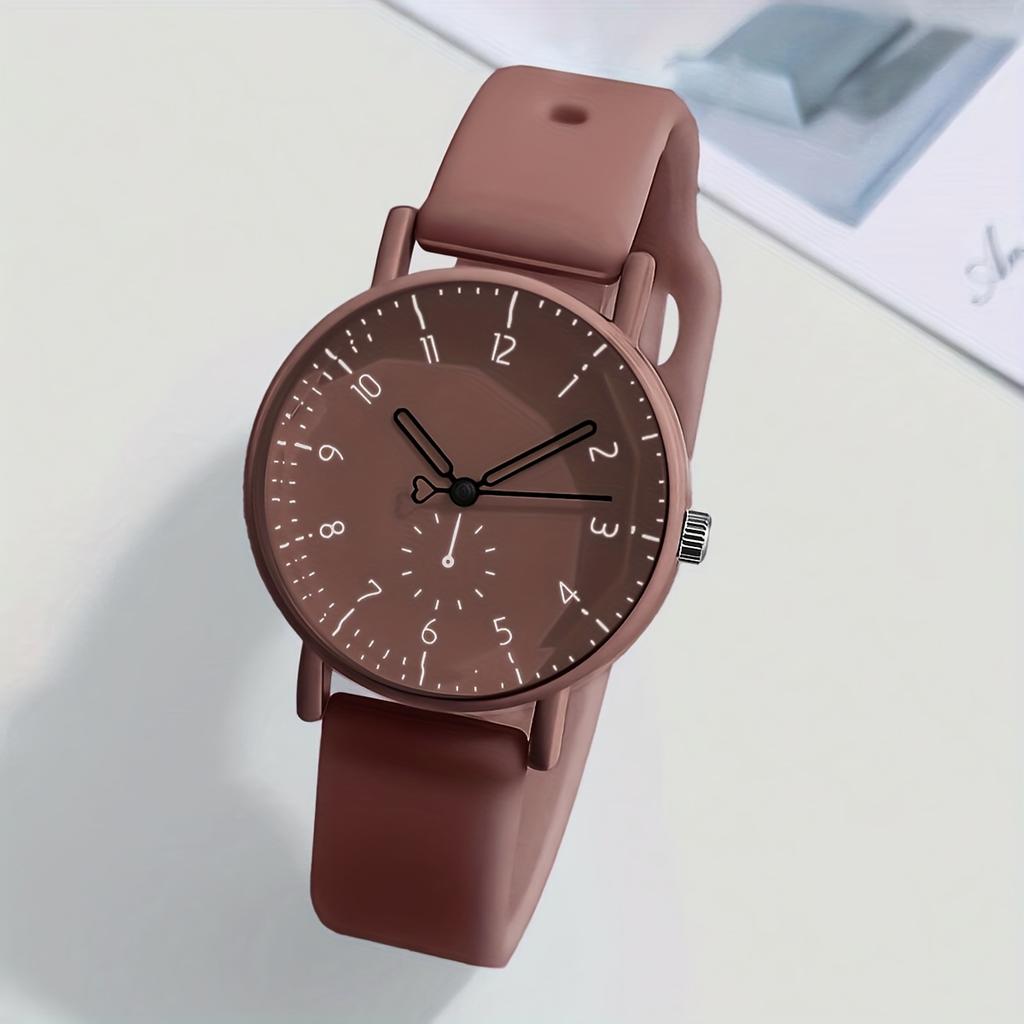 Relógio de Quartzo Feminino Elegante Minimalista com Pulseira de Silicone Rosa, Mostrador Redondo Fofo com Números Arábicos de Fácil Leitura, Relógio para o Dia a Dia