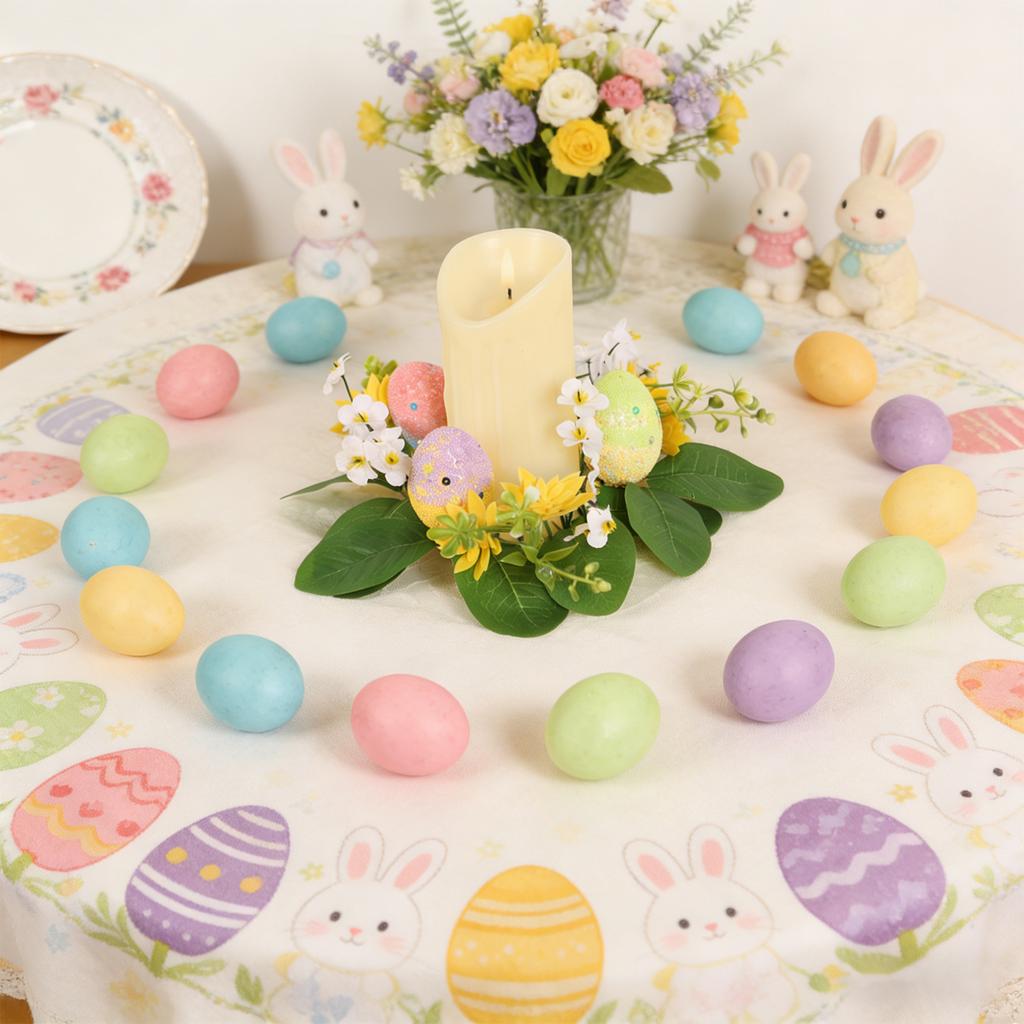 3D 20cm Easter Party Artificial Flower Desktop Decoration Candlestick Candle Wreath Arrangement Easter Egg Wreath