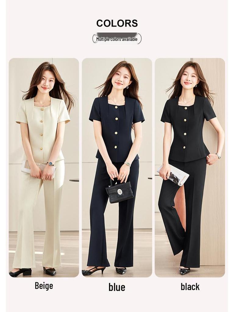 Elegant Women's Professional Summer Suit Set: Short-Sleeved Skirt Suit for Salon and Hotel Reception
