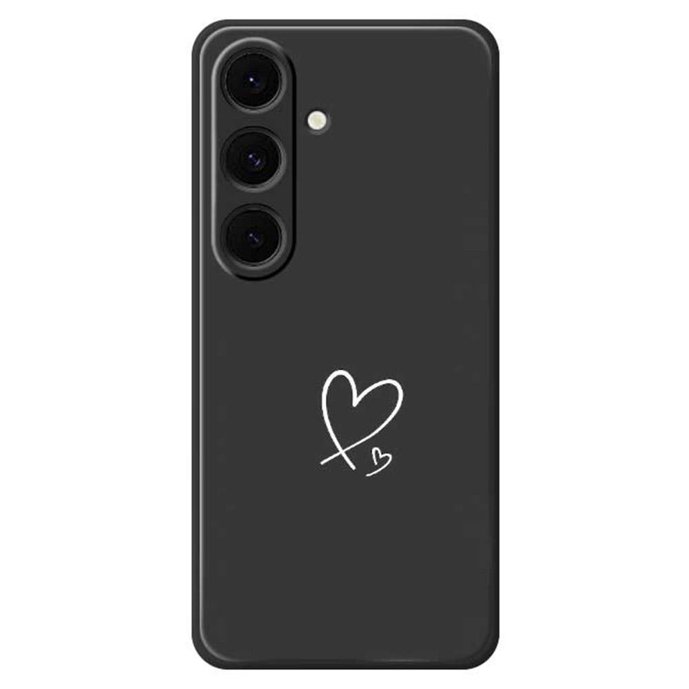 

For Samsung Galaxy S25+ Case White Love Pattern Printing Straight Edge TPU Phone Back Cover Black