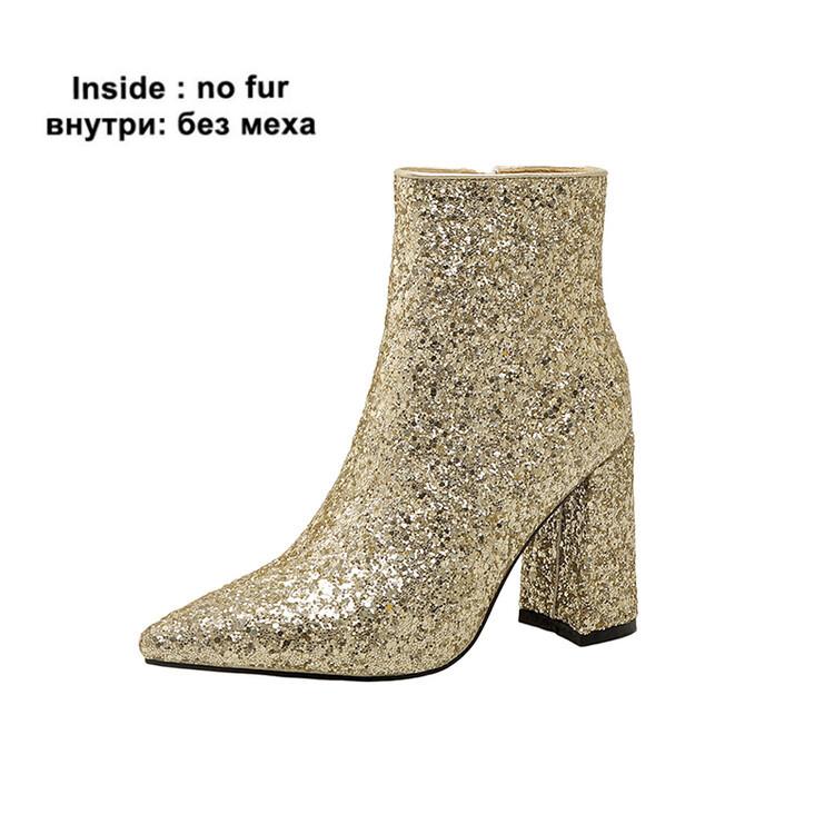 Женские блестящие серебряные сапоги блестящие золотисто-белые сапоги с пайетками женская обувь на высоком каблуке для вечеринок большие размеры 43 33 6199₽