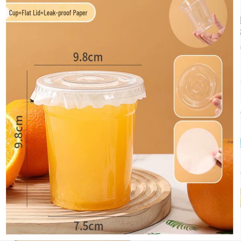 500ml Disposable Transparent Plastic Juice Cups with Flat Lids