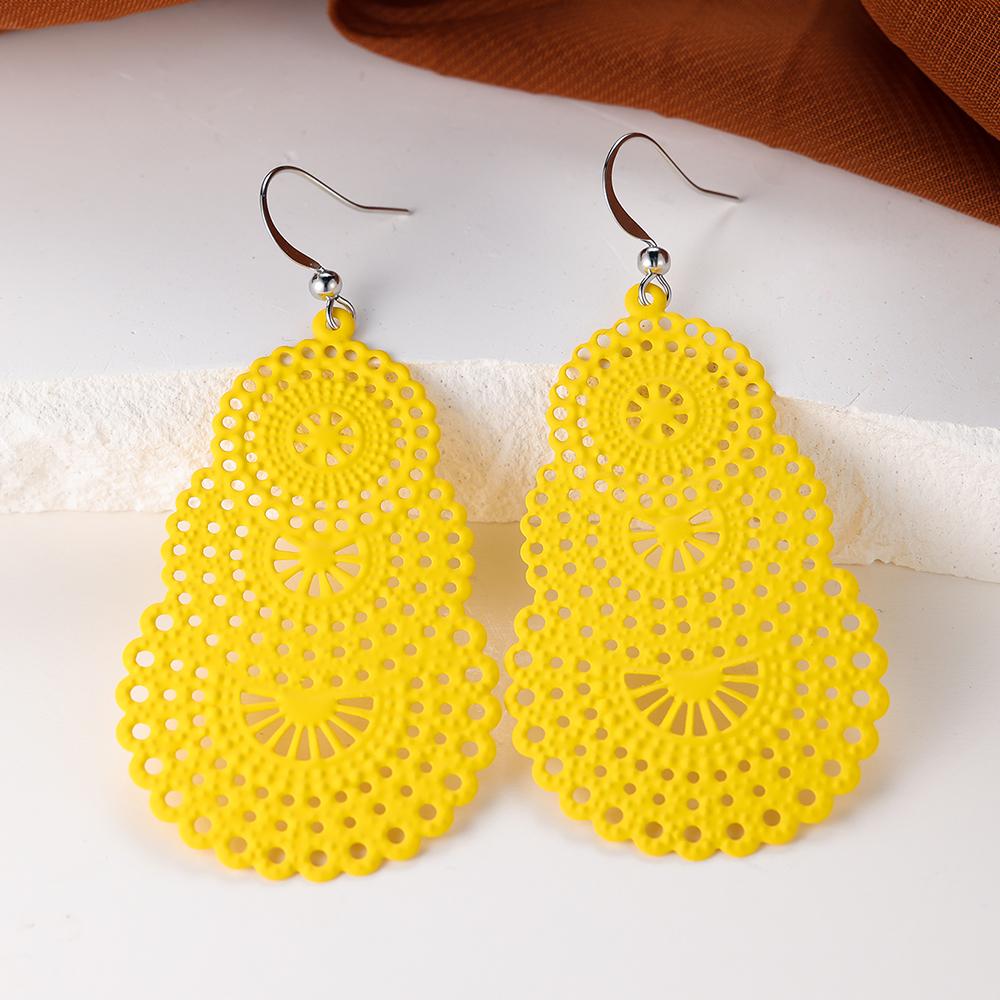 1 Pair Hollow Circle Design Dangle Earrings Boho Style Hook Earrings Bohemian Jewelry