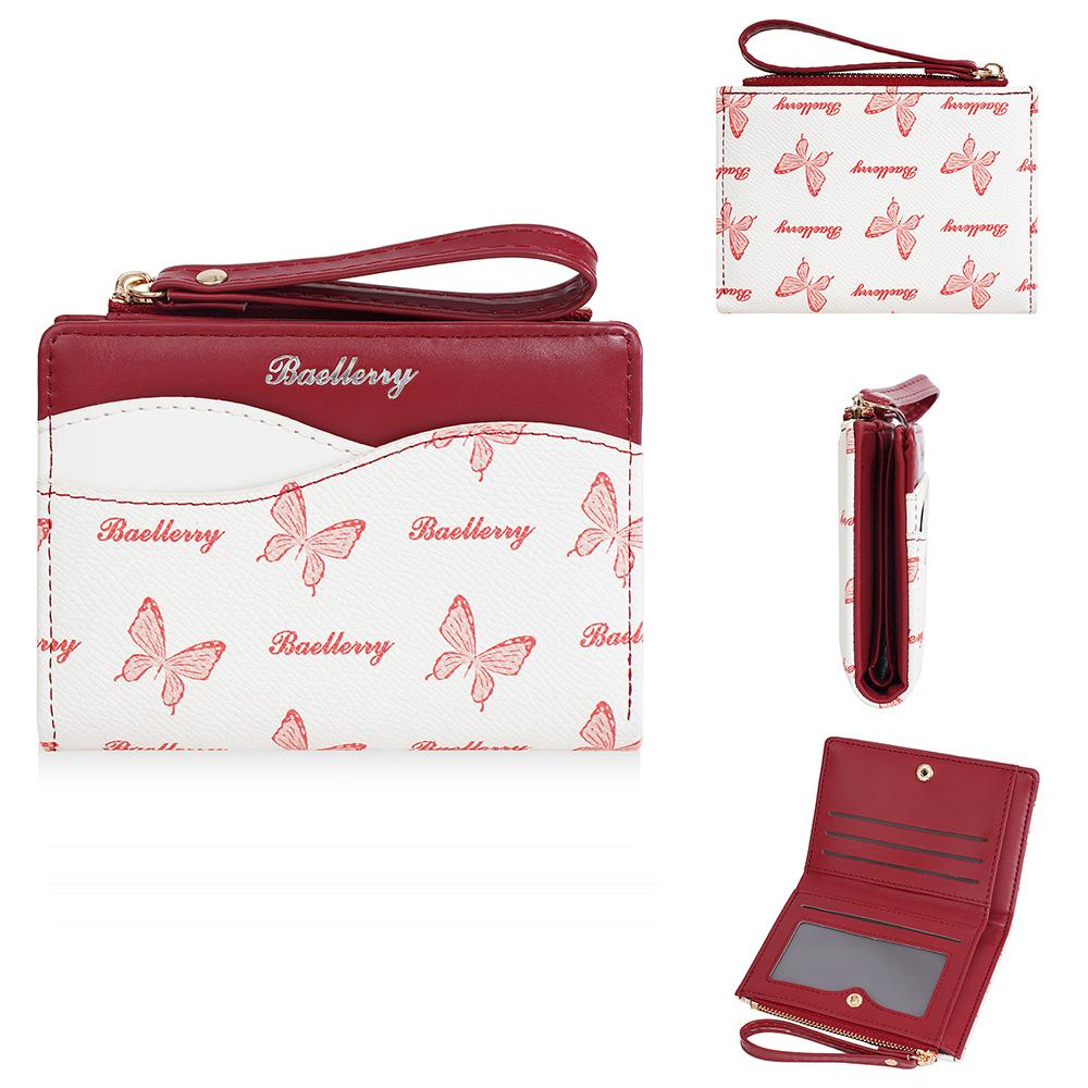 Color Block Wallet Ins Short Bifold Purse for Girls Butterfly Print PU Card Holder