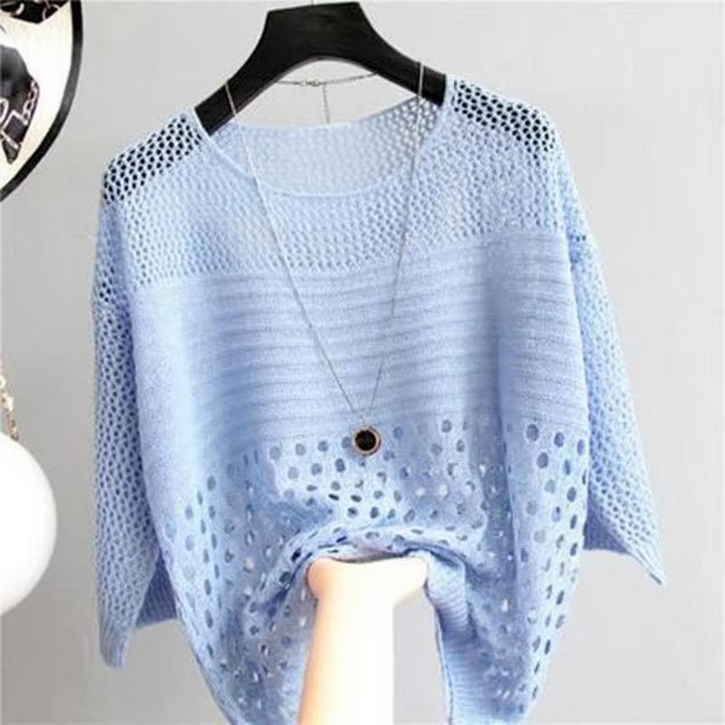 Fashion Ice Silk Women Knitted Vest Spring Summer Hollow Out Thin Bottoming Sling Streetwear Clothing Shirt