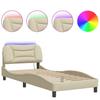 Vidaxl Bed Frame With LED Lighting, Cream, 80X200 Cm, Fabric