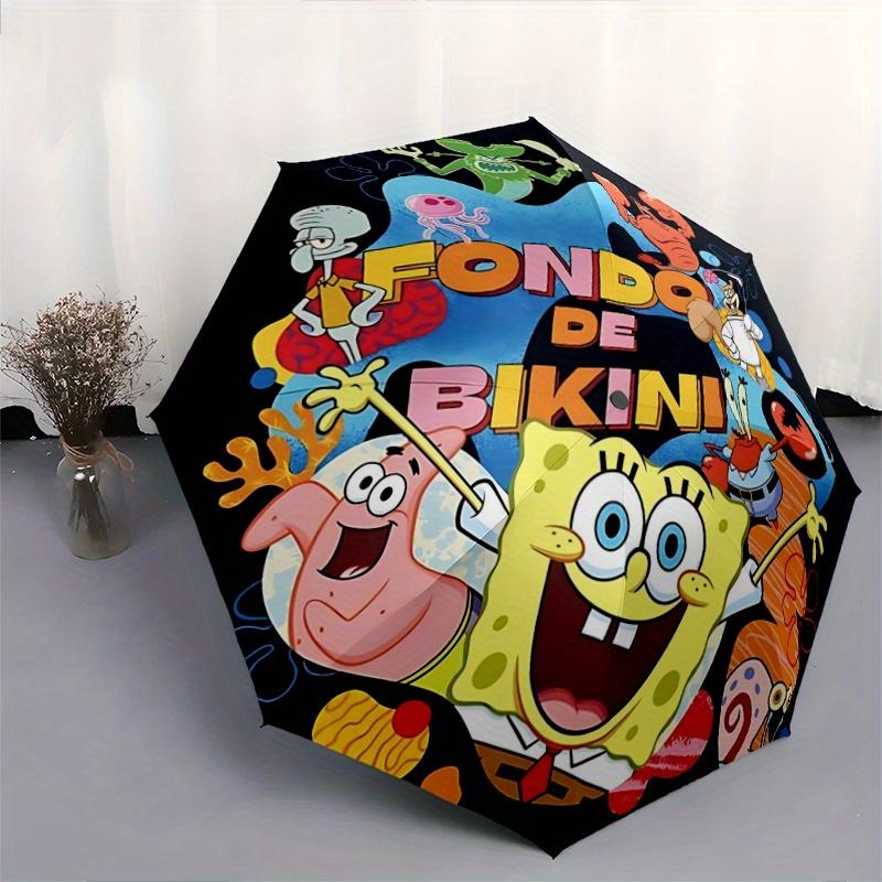 1pc SpongeBob SquarePants Bikini Bottom Adventure Durable Cartoon Folding Umbrella, Portable 3-Fold Compact Umbrella for Men and Women, Suitable for T