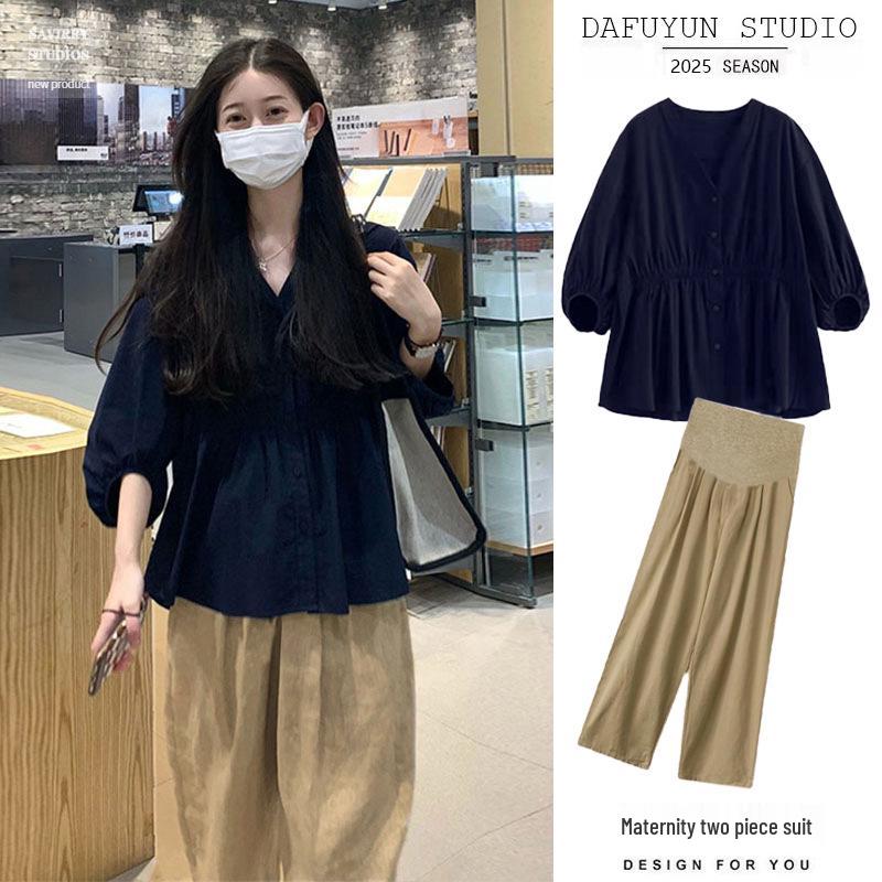 2026 Summer Bamboo Cotton Maternity Top & Pants Set L