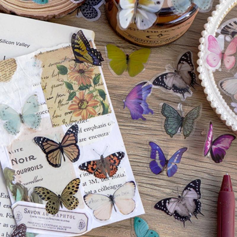 40Pcs/Pack Art Collage Junk  Diy Scrapbooking Butterfly Series Stickers Pet Waterproof Craft Aesthetics Decals Decor