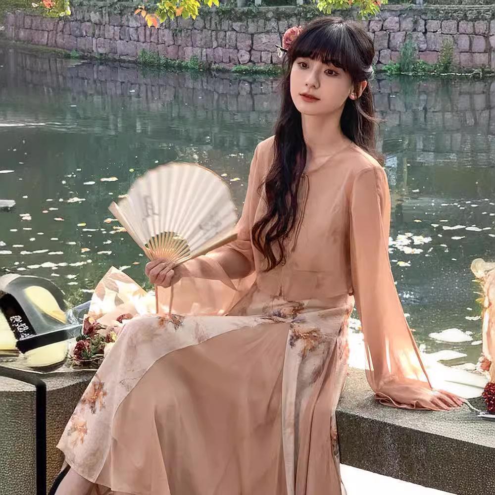 Retro Chinese Cheongsam Summer Dress & Sun Protection Cardigan Set for Women