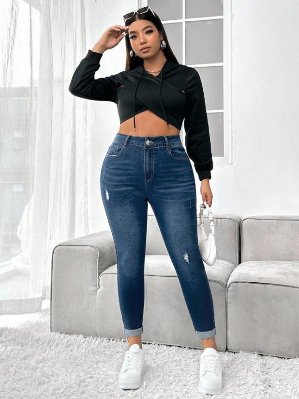 

2026 Spring/Summer Firerie Ripped Cuffed Slim-Fit Jeans XL синий