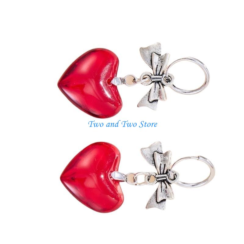 HX6F Dark Gothic Bowknot And Heart Studs Earrings Elegant Alloy Jewelry For Women Gift