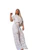 2025 Summer New European and American Solid Color Sexy Hollow Cardigan Top Wide Leg Pants Two-piece Set Women