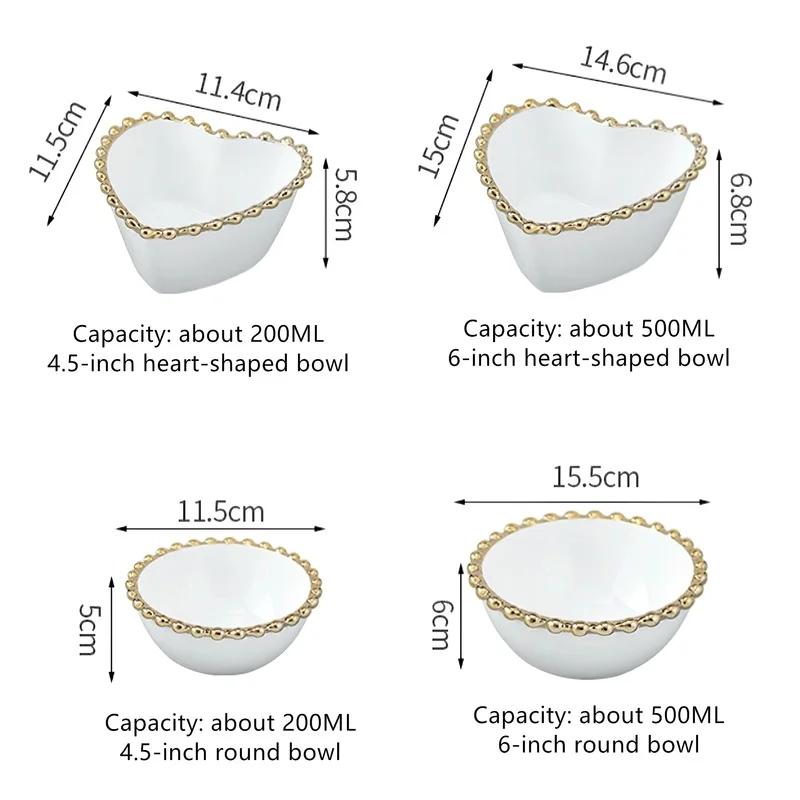 1ks Keramická velká mísa na rýži Nádobí ve tvaru srdce Nordic Phnom Penh Bílý kulatý salátový talíř Steak Nádobí Nádobí Talíř