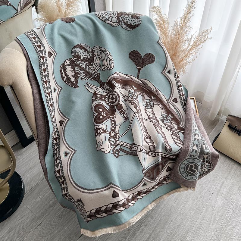 

New Luxury Warhorse Scarf For Women Warmer Winter Cashmere Pashmina Scarves Shawls Female Thick Blanket Wraps Foulard