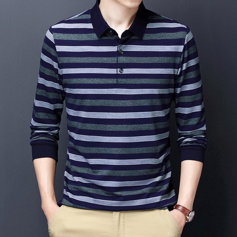 

Весенне-осенняя новая мужская футболка с длинными рукавами, рубашка поло в полоску с лацканами среднего возраста, мужская базовая рубашка, футболка Top Tide XXXL
