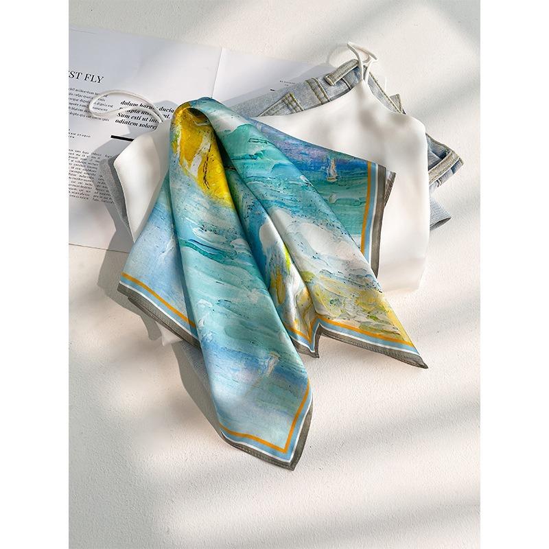 New Silk Silk Scarf Women's Spring Fashion Elegant Peony Plain Crepe Satin Silk Scarf 100% Mulberry Silk Square Scarf 53 Silk Scarf