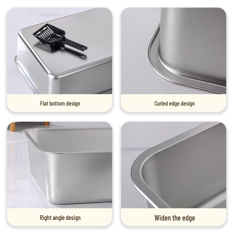 Stainless Steel XL Anti-splash Open Cat Litter Box & Pet Bath Tub