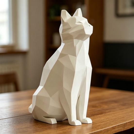 Baizihuahu Geometric Cat Figurine, 3D Printed Low-Poly Sculpture, Modern Artistic Statue for Home Table Shelf Decoration