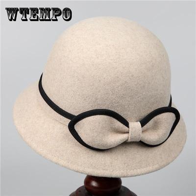 Elegant French Style Wool Fedora Hat for Women - Autumn Winter Chic Lightweight Felt Bowknot Fisherman Cap