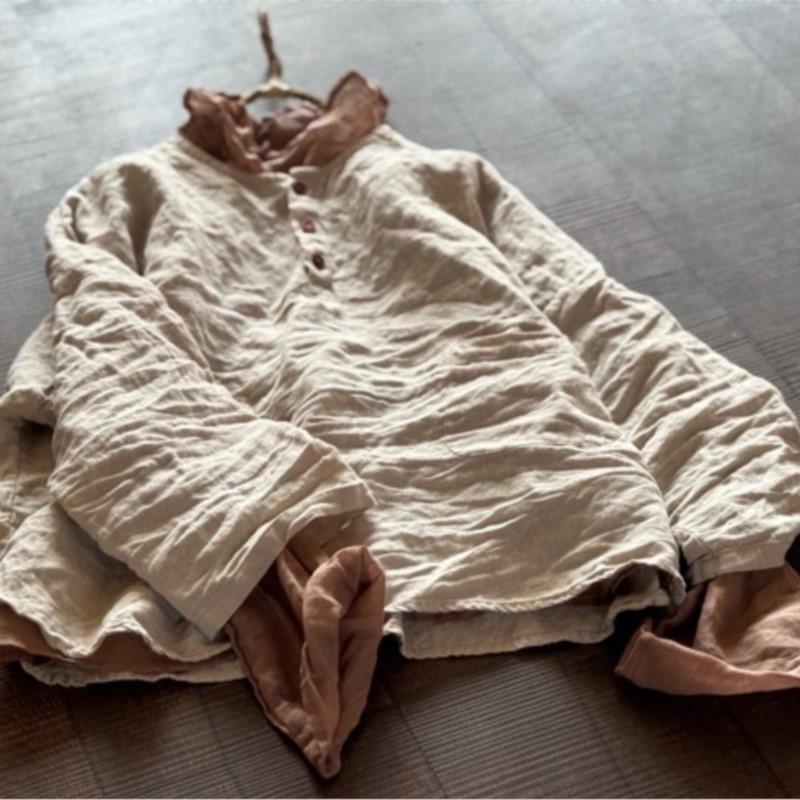 Johnature Women Vintage Shirts Solid Color O-Neck Long Sleeve Autumn Button Loose Soft Female Blouses