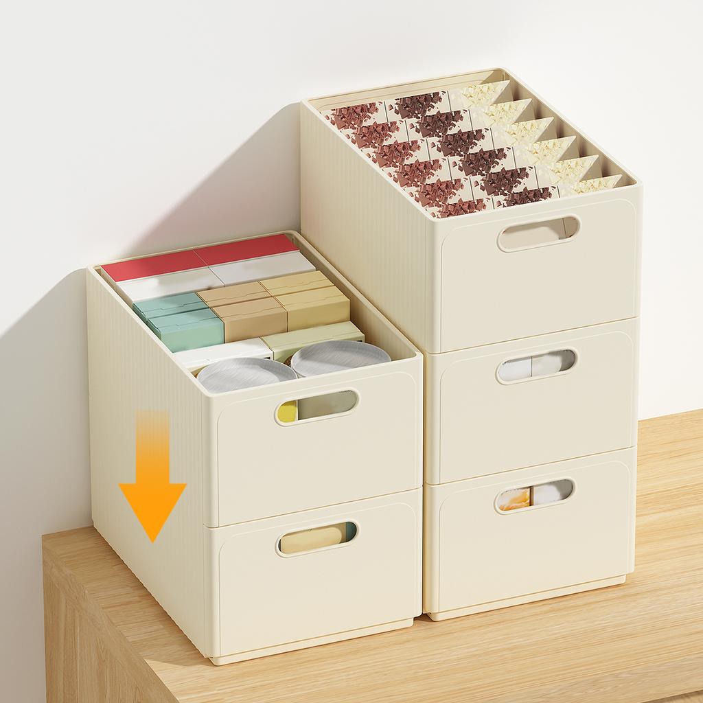 Cabinet Organizer Folding Plastic Food Storage Box With Handle Saves Space Large Capacity Stackable Kitchen Storage Organizer