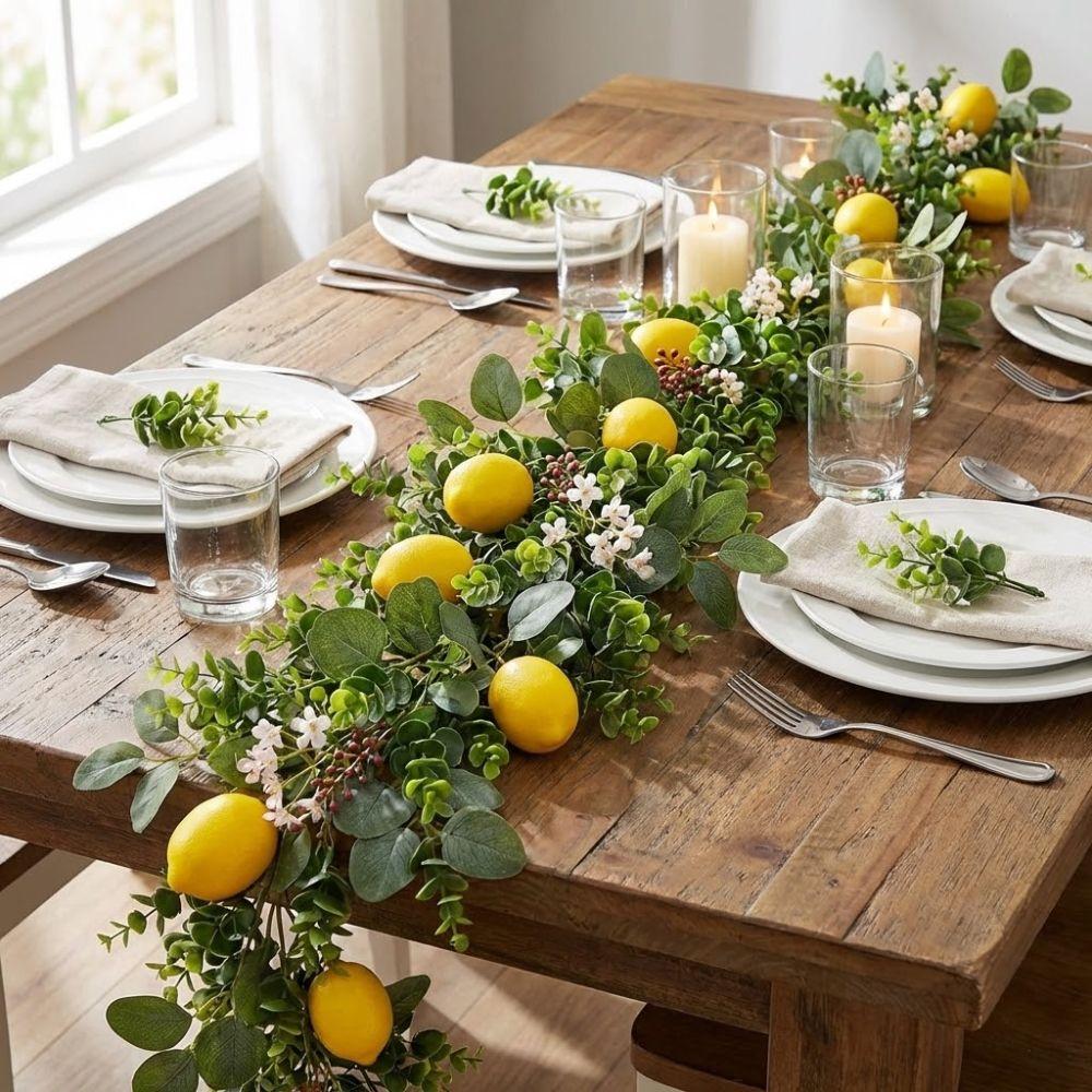 Green Leaves Lemon Vine Wreath Silk Flowers Faux Lemon Branch Lemon Garland Front Door Decor