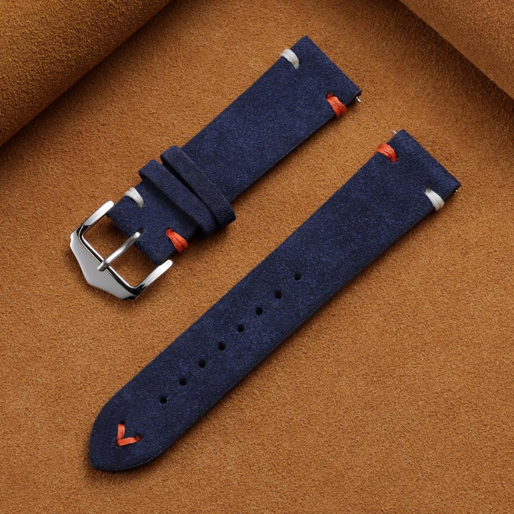 18mm 20mm 22mm Suede Leather Strap for Seiko Vintage Business Watch Band Handmade Stitching Wristband Quick Release Bracelet