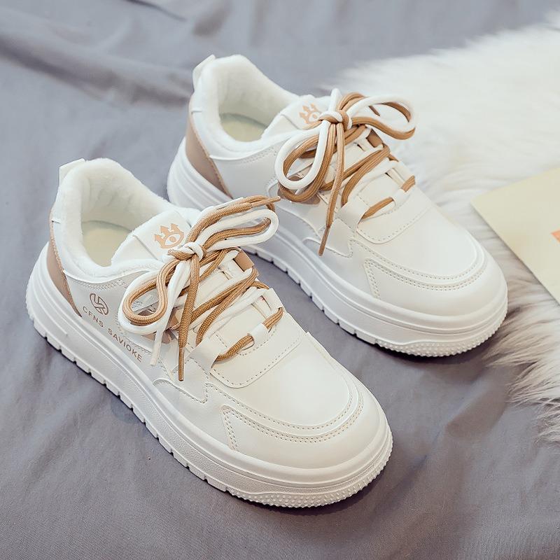 Velvet Little White Shoes Women's Autumn and Winter New Versatile Sports and Leisure Board Shoes Winter Cotton Shoes